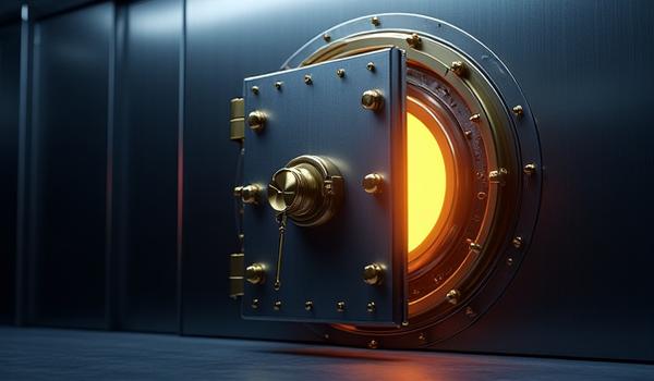 Digital vault visualization with gold accents signifying long-term value preservation.