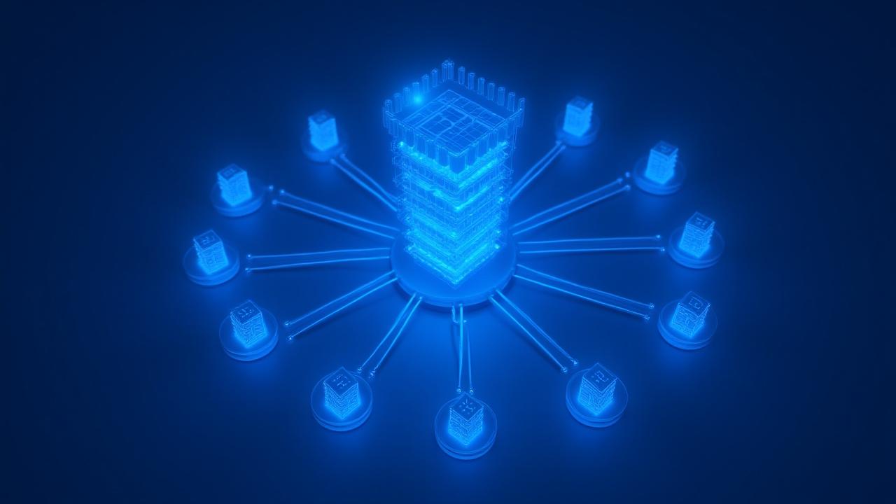 3D visualization of a secure, automated data structure connecting multiple nodes to a central fortress, representing enterprise backup reliability